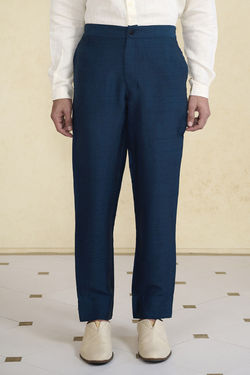 Indigo Silk Trousers, Indigo, image 1